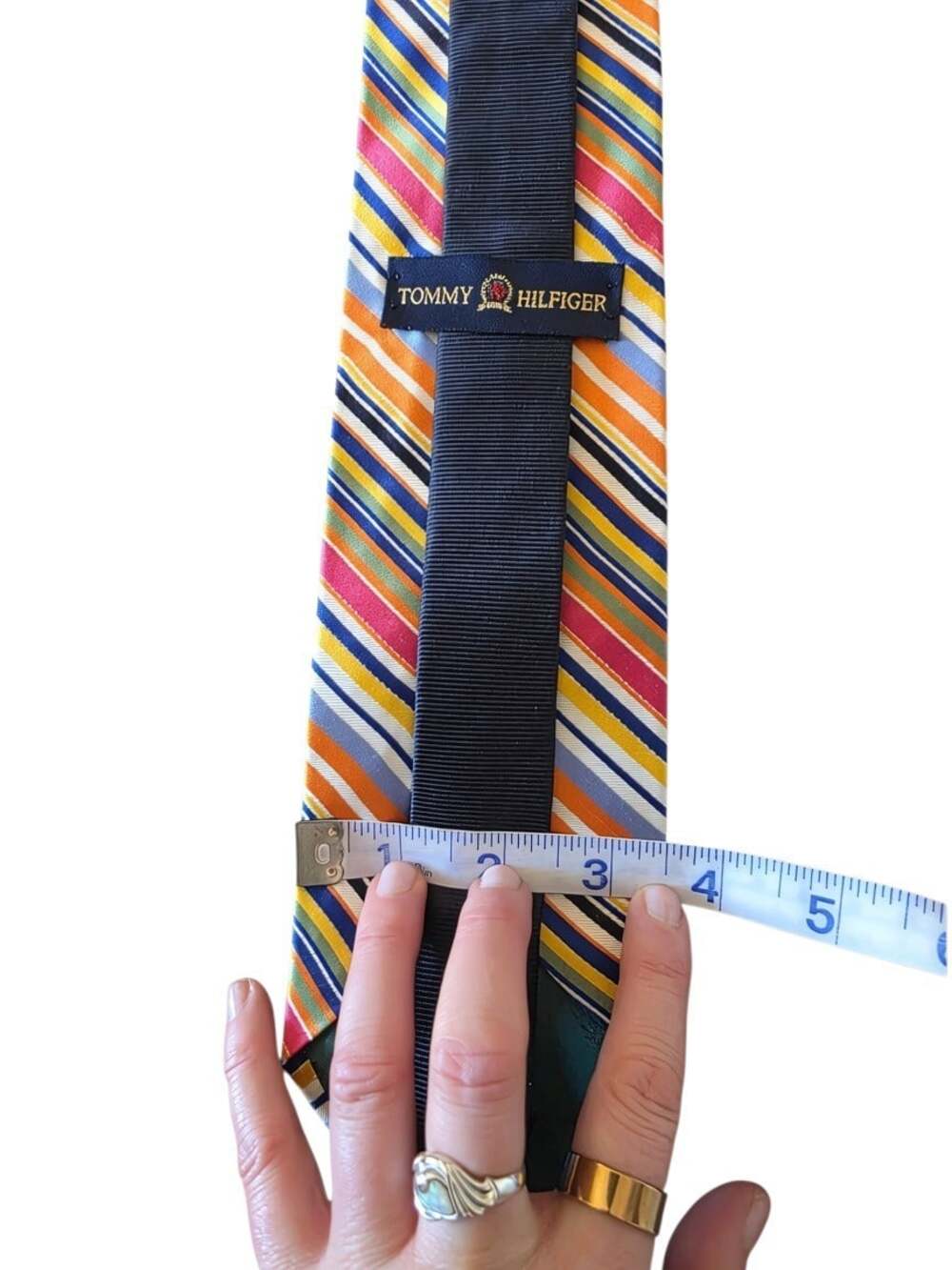Vintage Tommy Hilfiger Tie 100% Silk Made in USA Multicolor Striped Necktie - Picture 15 of 16